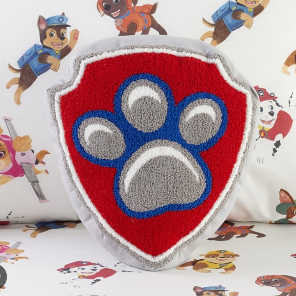 Pottery Barn Kids Red Blue Gray Paw Shield Pillow
